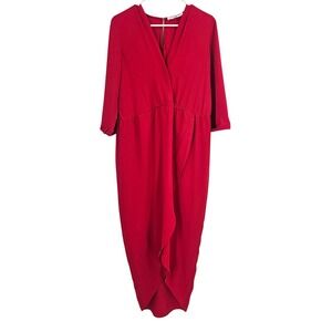 Amanda Uprichard Timeless Provenance Tulip Dress Red Faux Wrap High Low Midi M